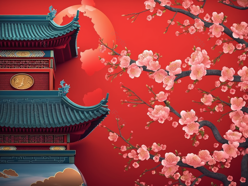 大寒小雪节气古风建筑屋檐和粉色的梅花桃花盛开着国风西湖风景插画,插画/手绘图,插画/手绘图库,插画/手绘图下载,插画/手绘